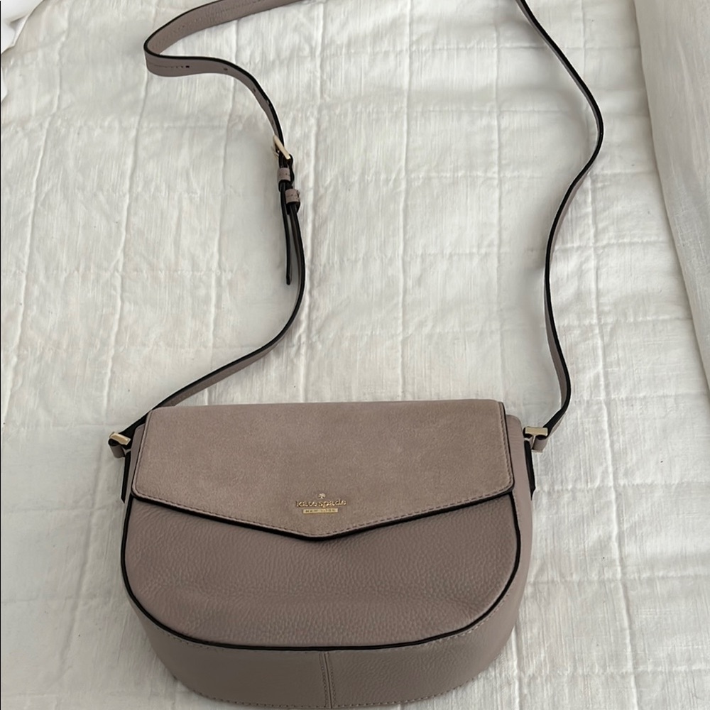 Kate Spade Taupe Crossbody Bag with Flap Closure